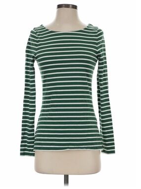 Boden Green and White Striped Long Sleeve Top